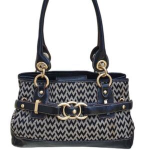 Wilson Leather Y2K Black Gray Signature Canvas Leather Belt Accents Shoulder Bag